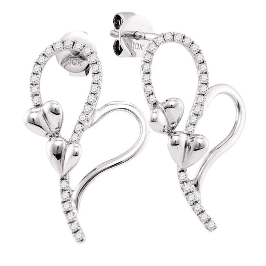 14k White Gold Round Diamond Heart Earrings 1/3 Cttw