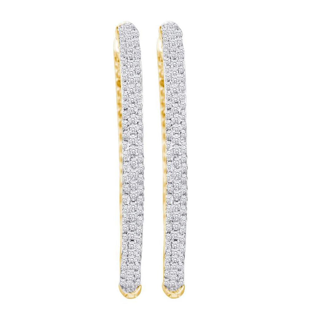 14k Yellow Gold Round Diamond Hoop Earrings 2 Cttw