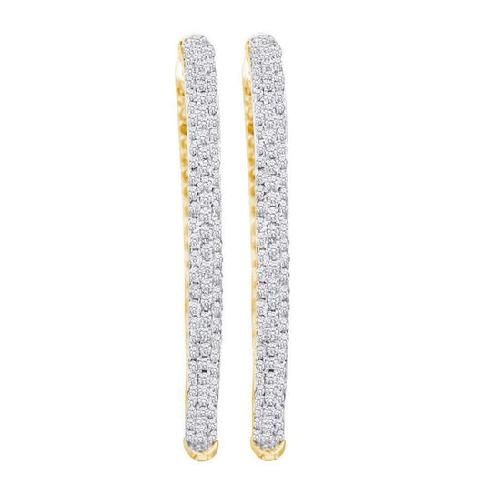 14k Yellow Gold Round Diamond Hoop Earrings 2 Cttw