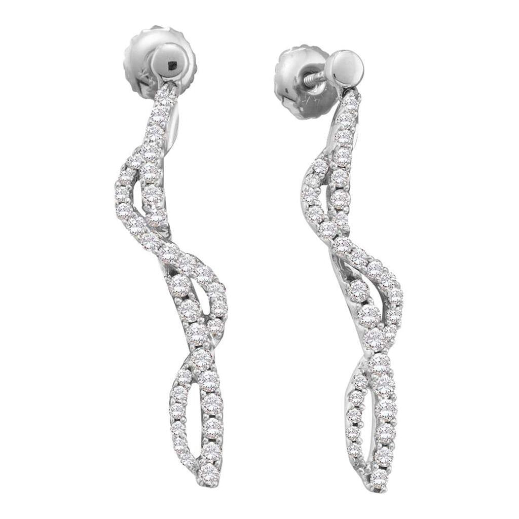 14k White Gold Round Diamond Stick Earrings 3/4 Cttw