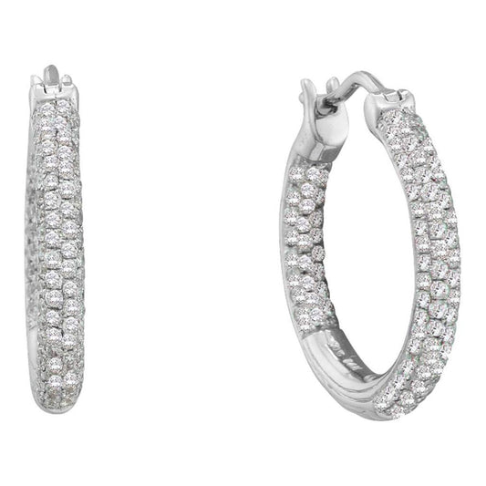 14k White Gold Round Diamond Inside Outside Hoop Earrings 1/2 Cttw