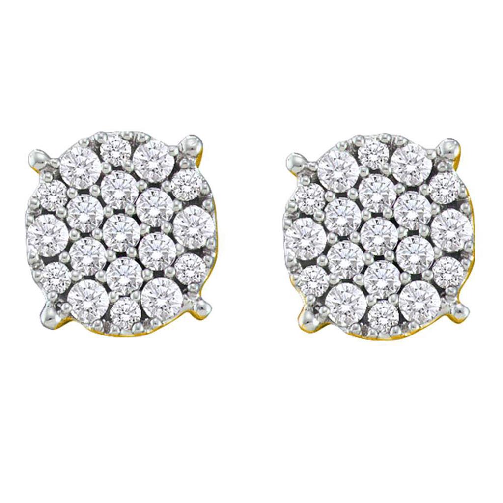 14k Yellow Gold Round Diamond Flower Cluster Earrings 1/2 Cttw