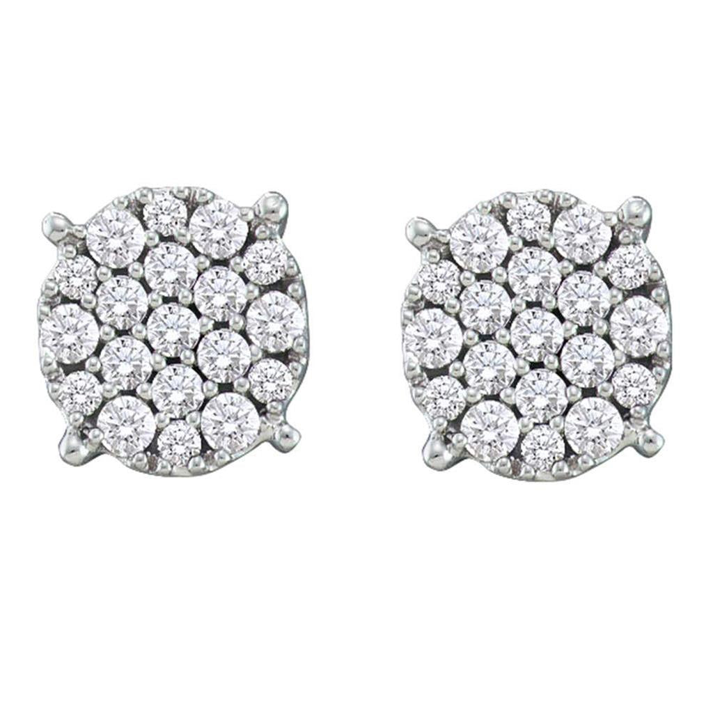 14k White Gold Round Diamond Flower Cluster Earrings 1/2 Cttw