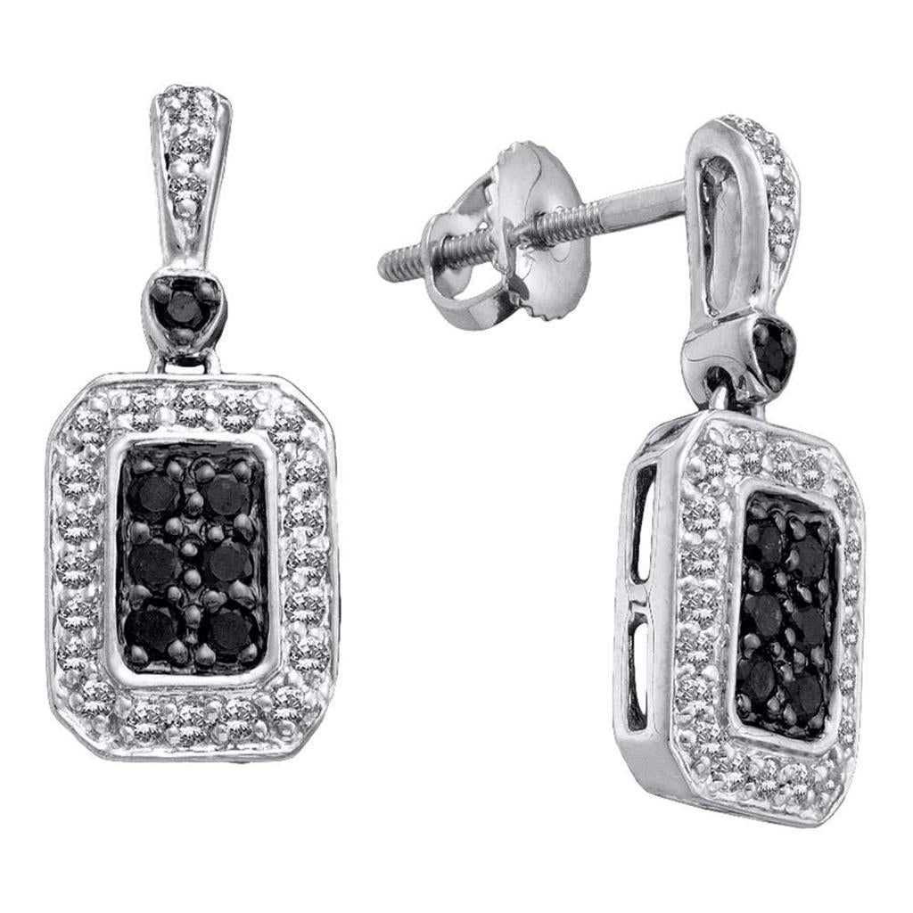 14k White Gold Round Black Diamond Dangle Earrings 1/2 Cttw