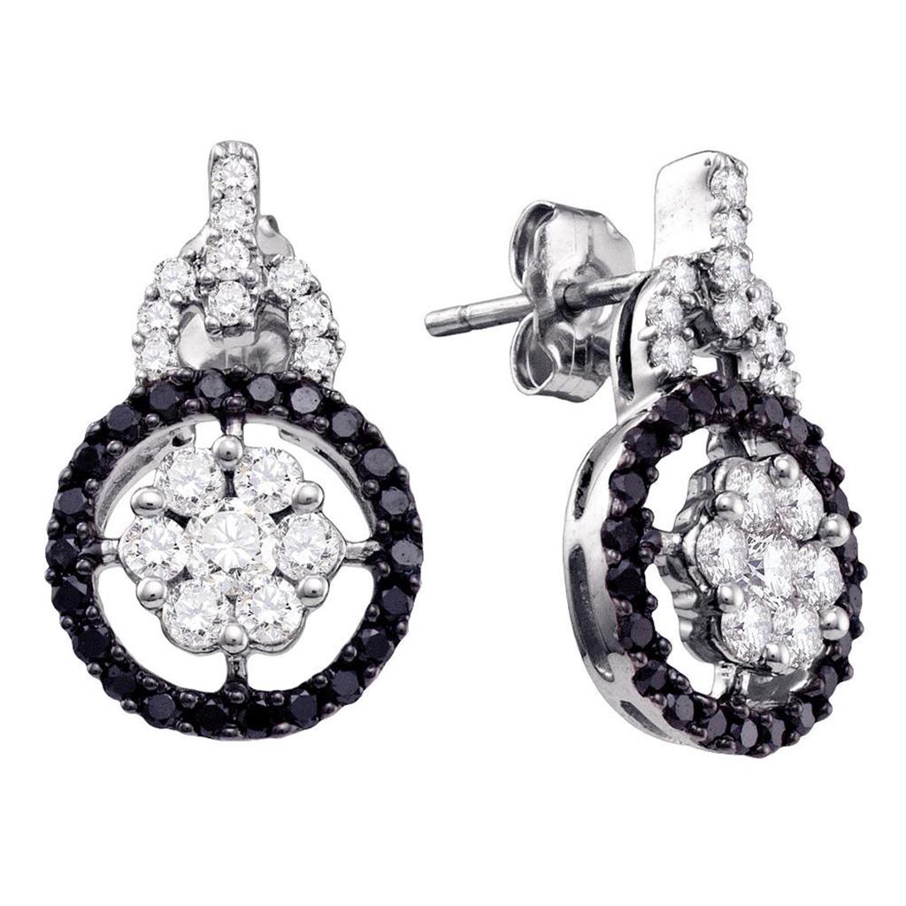 14k White Gold Black Diamond Cluster Earrings 1-1/10 Cttw