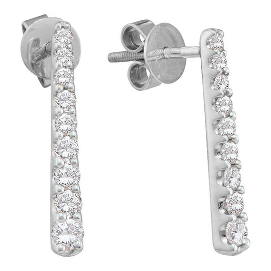 14k White Gold Round Diamond Vertical Stick Earrings 1/2 Cttw