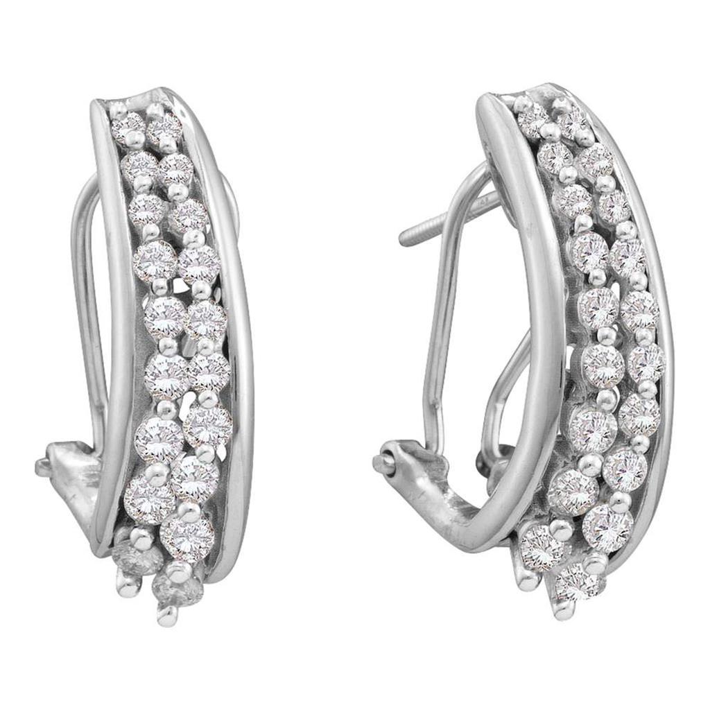 14k White Gold Round Diamond Hoop Earrings 1 Cttw