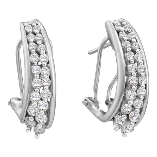 14k White Gold Round Diamond Hoop Earrings 1 Cttw