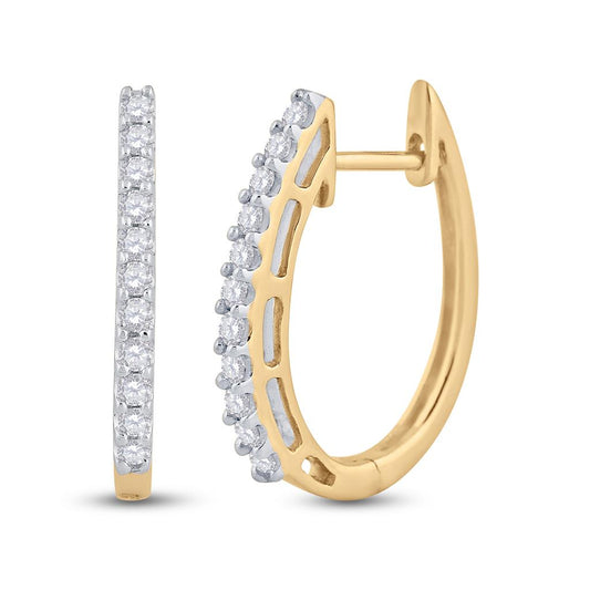 14k Yellow Gold Round Diamond Hoop Earrings 1/4 Cttw