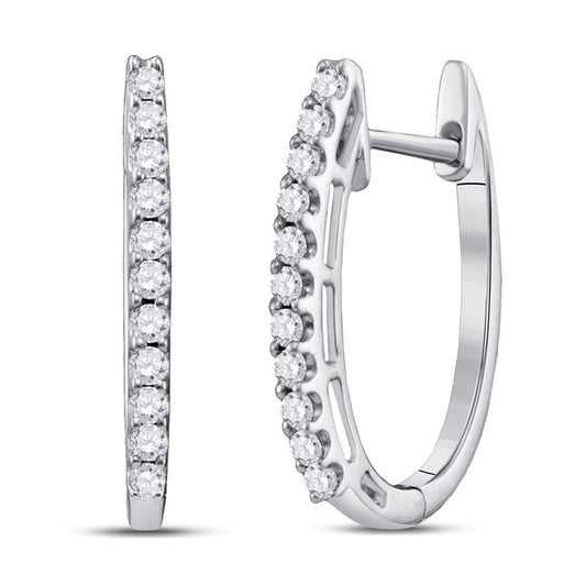 14k White Gold Round Diamond Hoop Earrings 1/4 Cttw