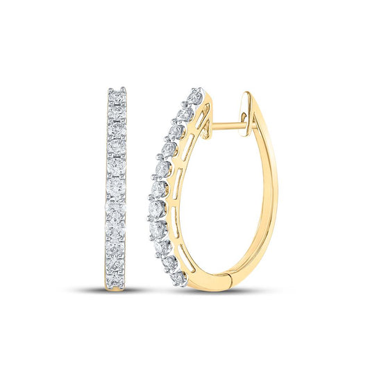 14k Yellow Gold Round Diamond Single Row Hoop Earrings 1 Cttw