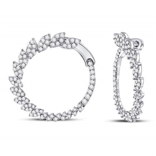 14k White Gold Round Diamond Fashion Hoop Earrings 1-1/2 Cttw