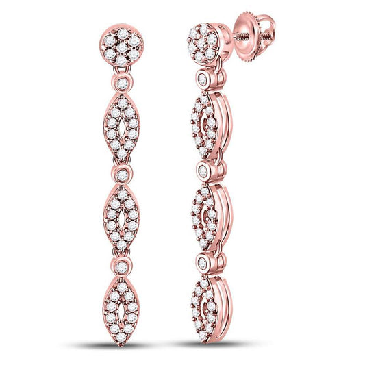 14k Rose Gold Round Diamond Oval Dangle Earrings 3/8 Cttw