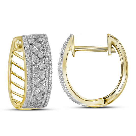 10k Yellow Gold Round Diamond Hoop Earrings 5/8 Cttw