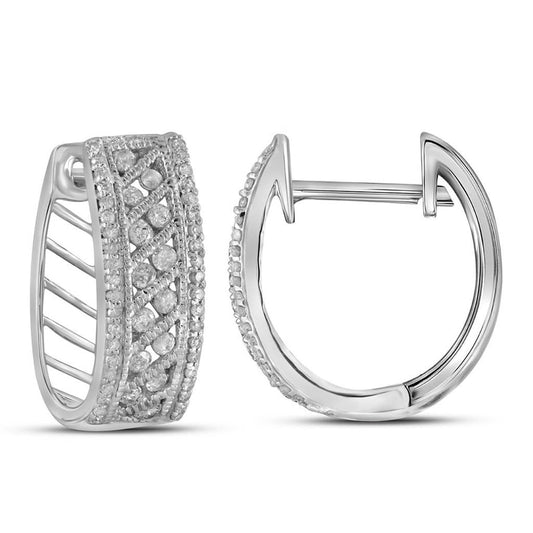 14k White Gold Round Diamond Hoop Earrings 5/8 Cttw