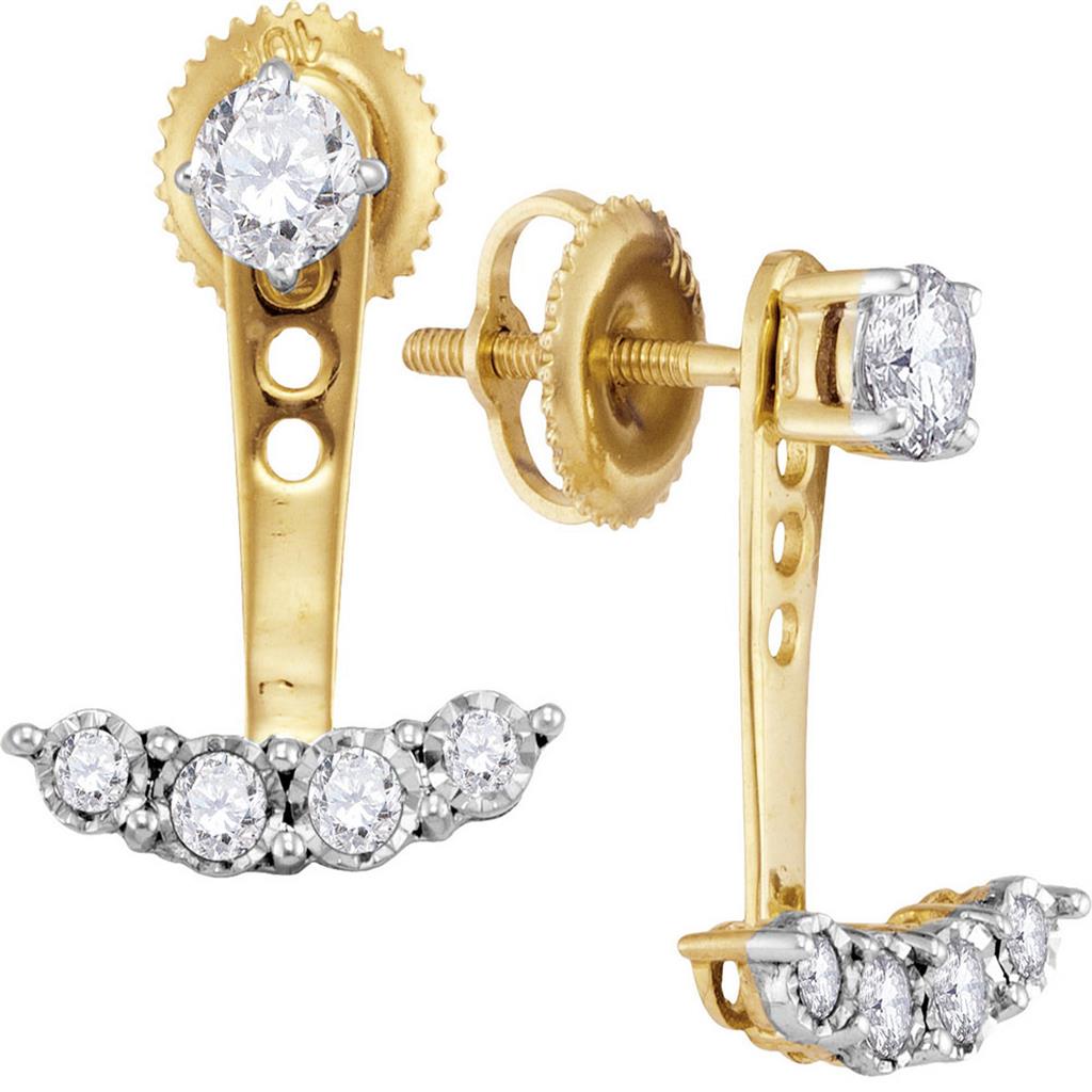 10k Yellow Gold Round Diamond Under Lobe Swing Bar Earrings 5/8 Cttw