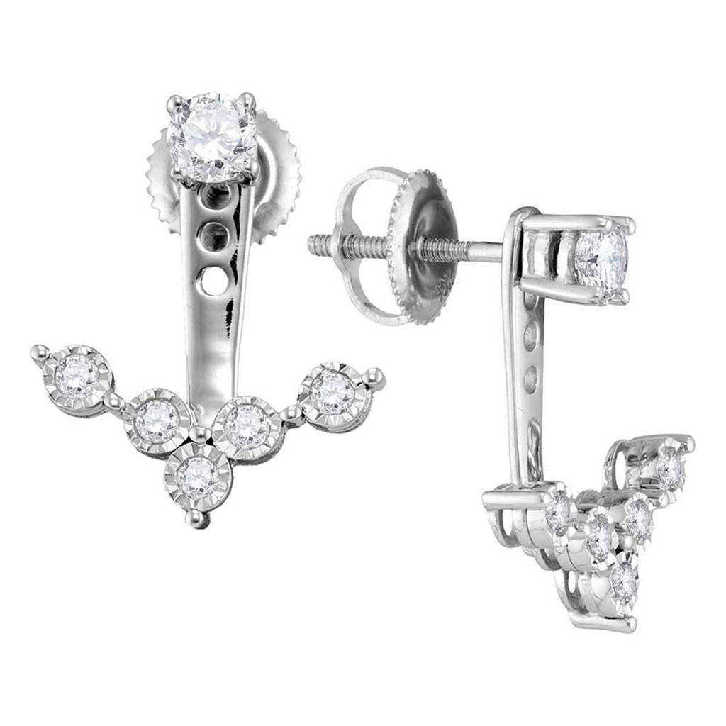 14k White Gold Round Diamond Earring Jacket Studs 5/8 Cttw