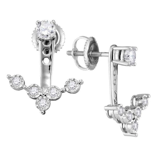 14k White Gold Round Diamond Earring Jacket Studs 5/8 Cttw