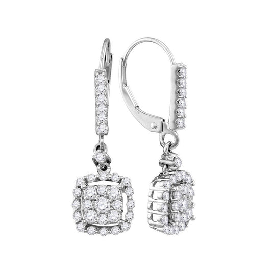 14k White Gold Round Diamond Square Dangle Earrings 1 Cttw