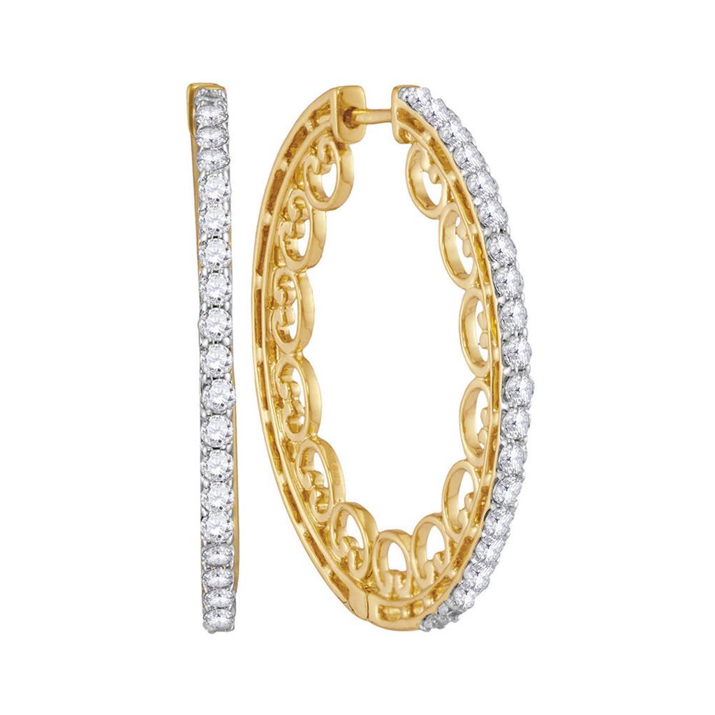 10k Yellow Gold Round Diamond Single Row Luxury Hoop Earrings 1 Cttw