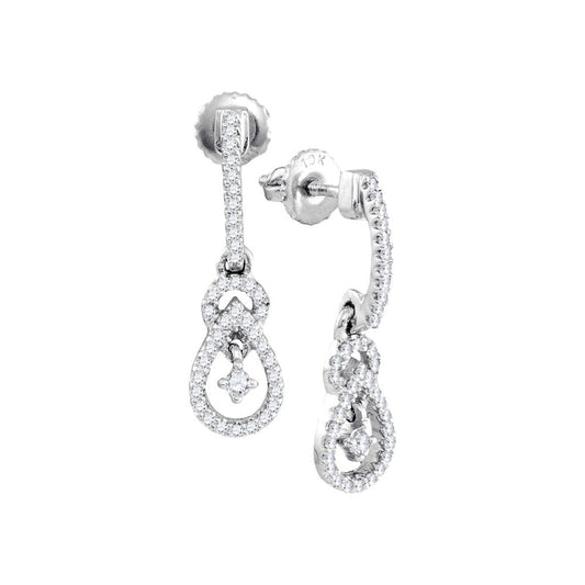 14k White Gold Round Diamond Dangle Earrings 1/5 Cttw