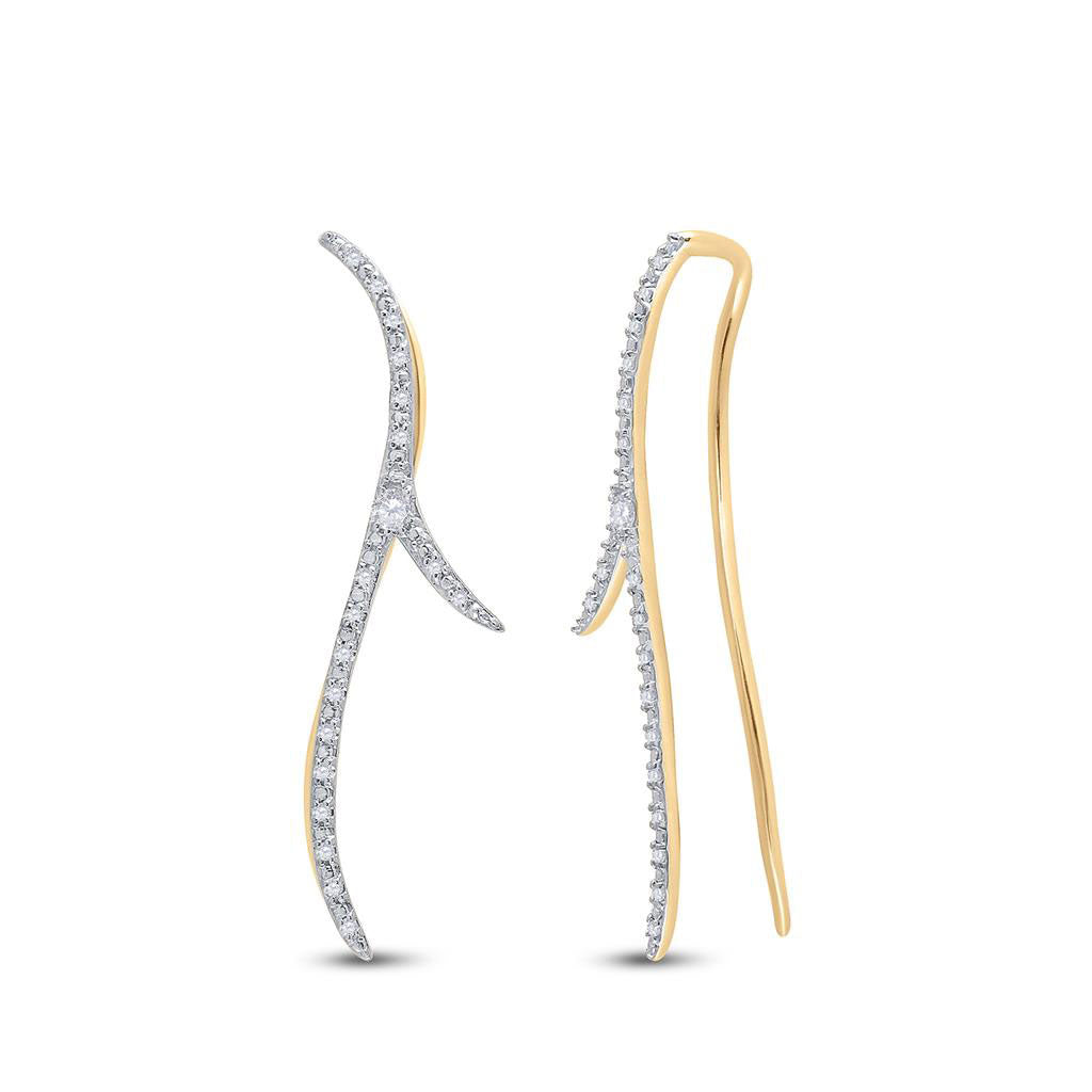 10k Yellow Gold Round Diamond Slender Climber Earrings 1/5 Cttw