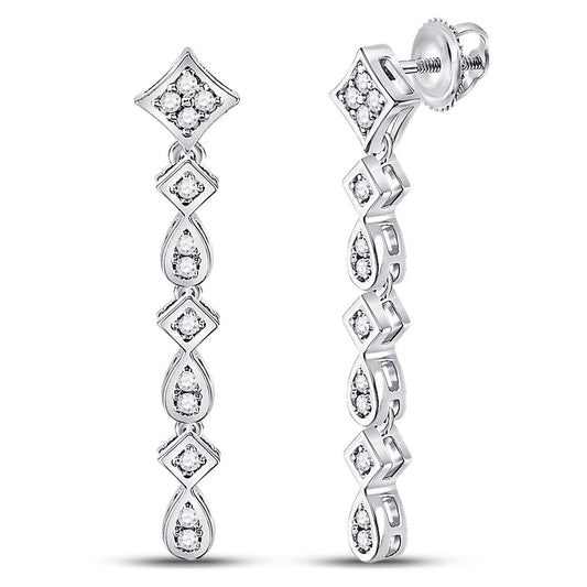 14k White Gold Round Diamond Square Teardrop Dangle Earrings 1/5 Cttw