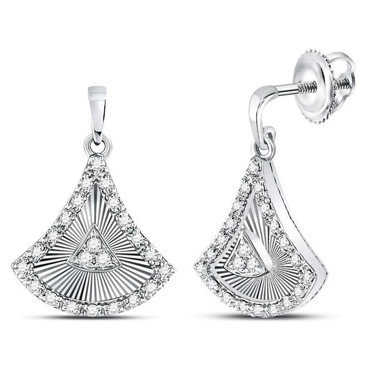 14k White Gold Round Diamond Fan Dangle Earrings 1/5 Cttw