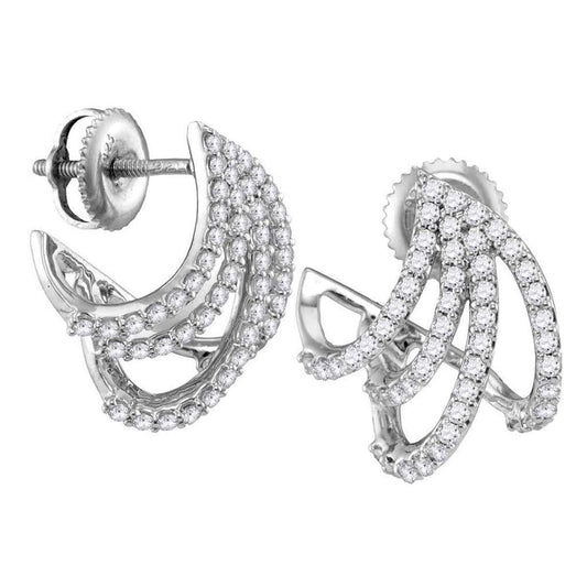 14k White Gold Round Diamond Lobe Huggie Earrings 1/2 Cttw