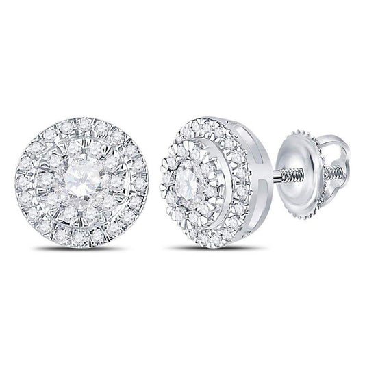 14kt White Gold Round Diamond Circle Cluster Stud Earrings 1/2 Cttw