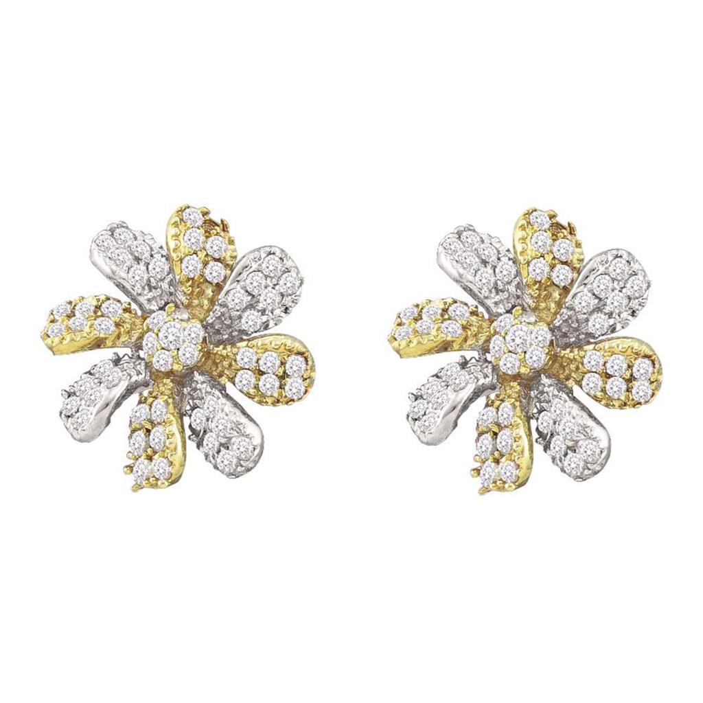 10k Yellow Gold Round Flower Cluster Diamond Stud Earring