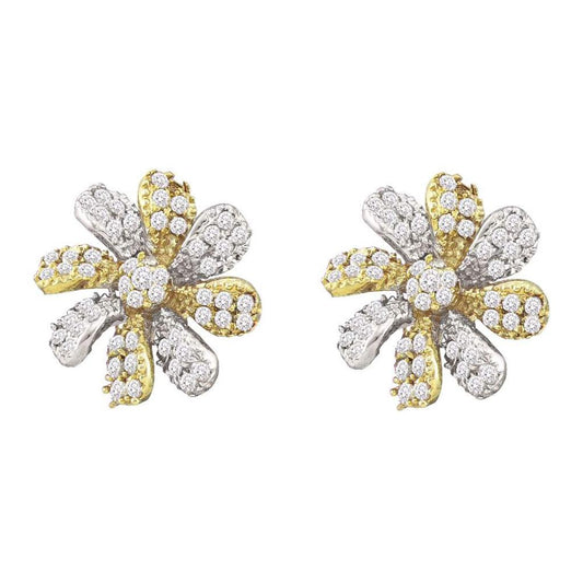 10k Yellow Gold Round Flower Cluster Diamond Stud Earring
