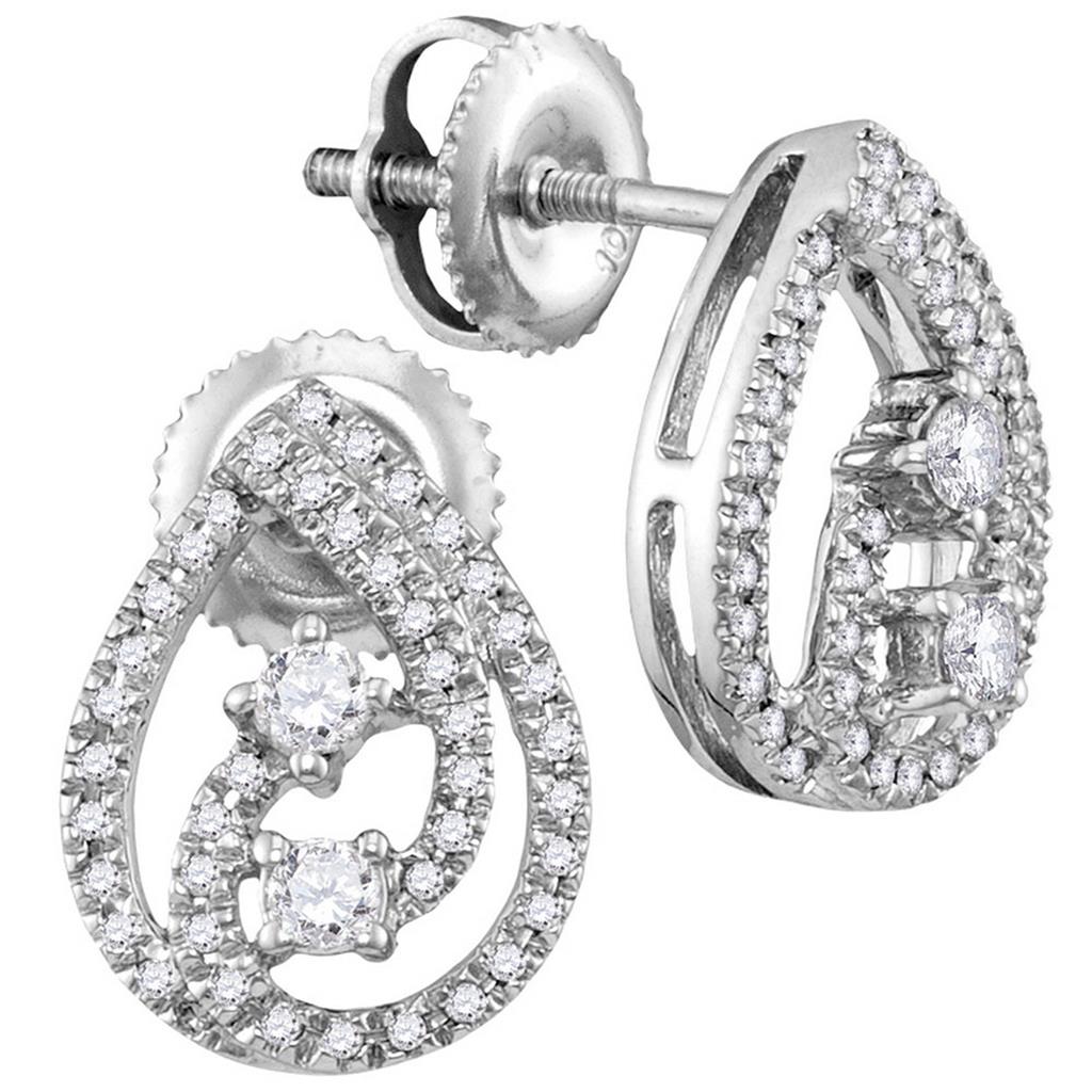 14k White Gold Round Diamond Teardrop Earrings 1/4 Cttw