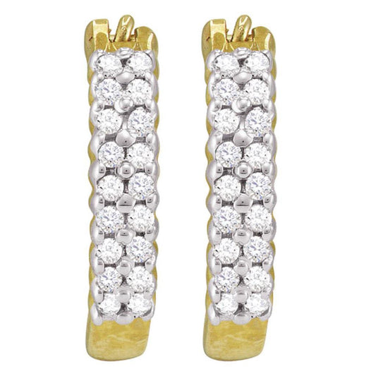 10k Yellow Gold Round Diamond Huggie Hoop Earrings 1/4 Cttw