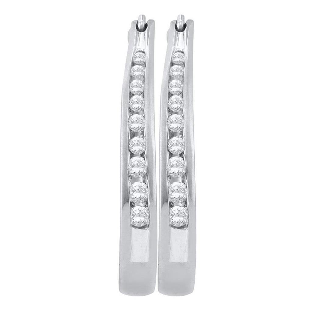 14k White Gold Round Diamond Hoop Earrings 1/4 Cttw