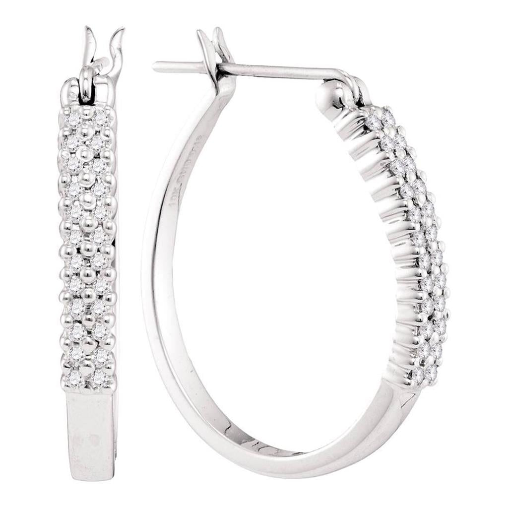 14k White Gold Round Diamond Double Row Hoop Earrings 1/4 Cttw