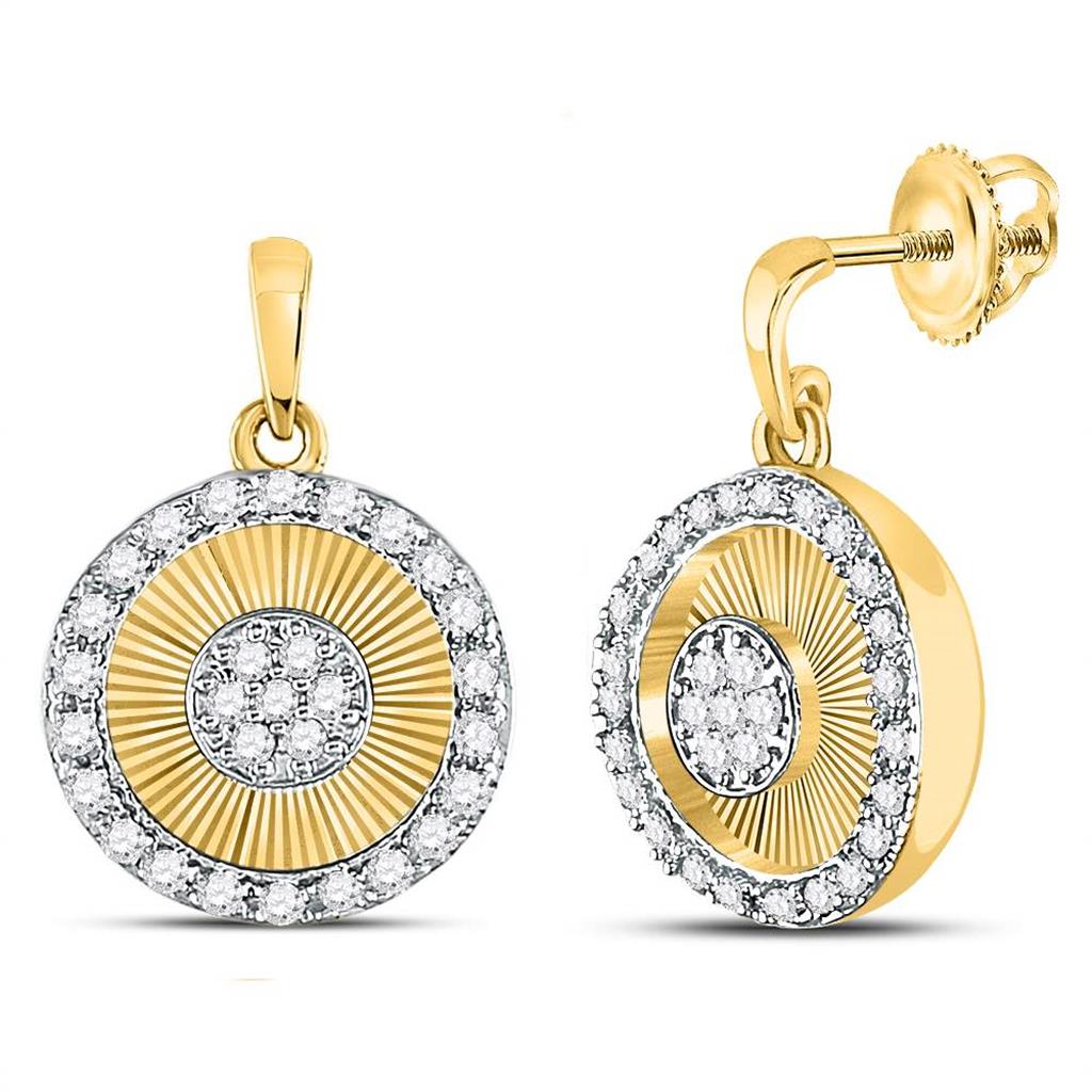 10k Yellow Gold Round Diamond Circle Dangle Earrings 1/4 Cttw