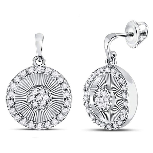 14k White Gold Round Diamond Circle Dangle Earrings 1/4 Cttw