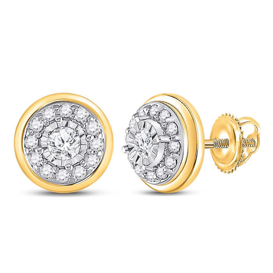 10k Yellow Gold Round Diamond Halo Stud Earrings 1/4 Cttw