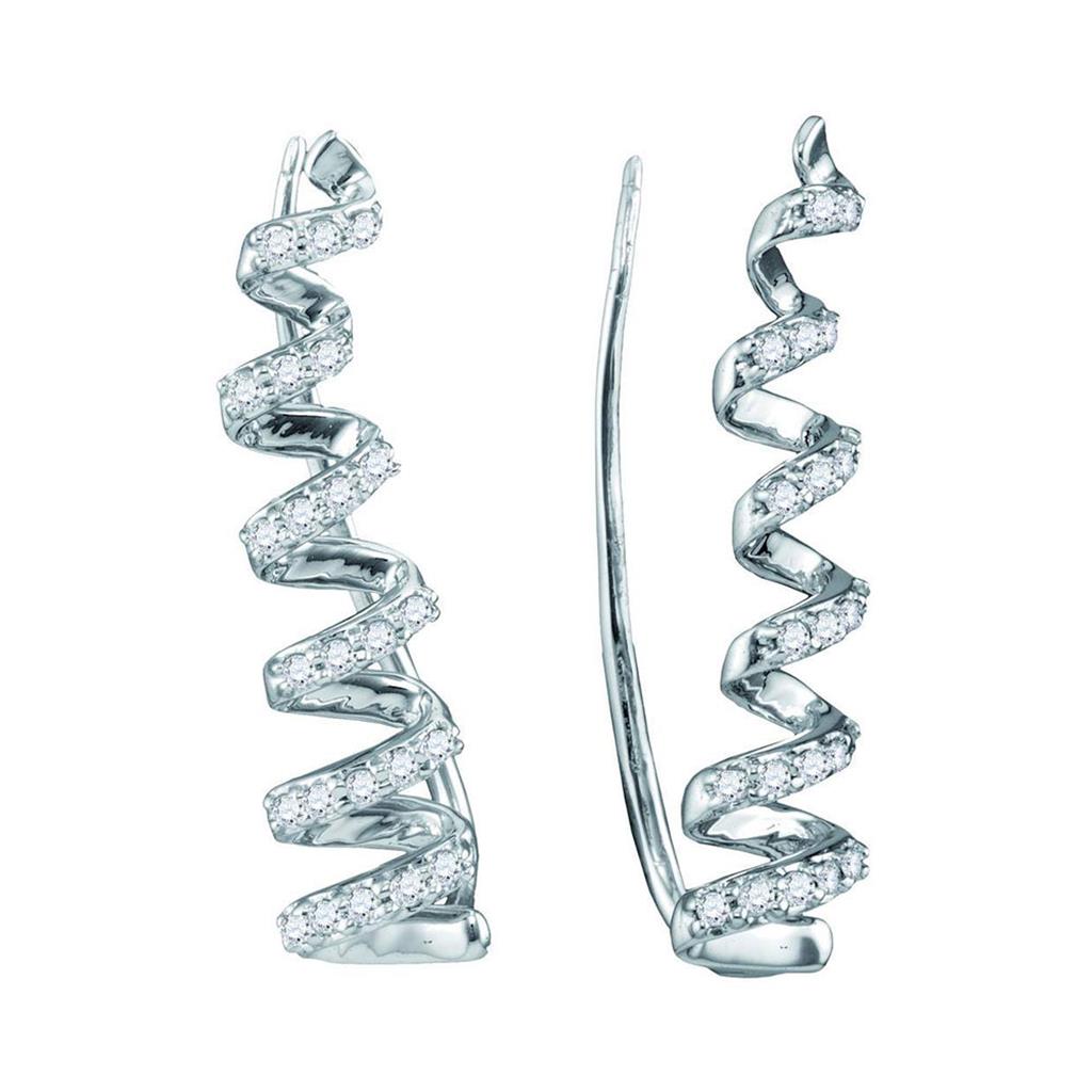 14k White Gold Round Diamond Coil Climber Earrings 1/4 Cttw