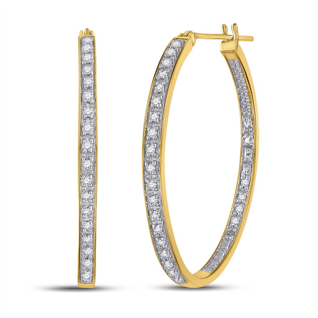 Yellow-tone Sterling Silver Round Diamond Hoop Earrings 1/4 Cttw