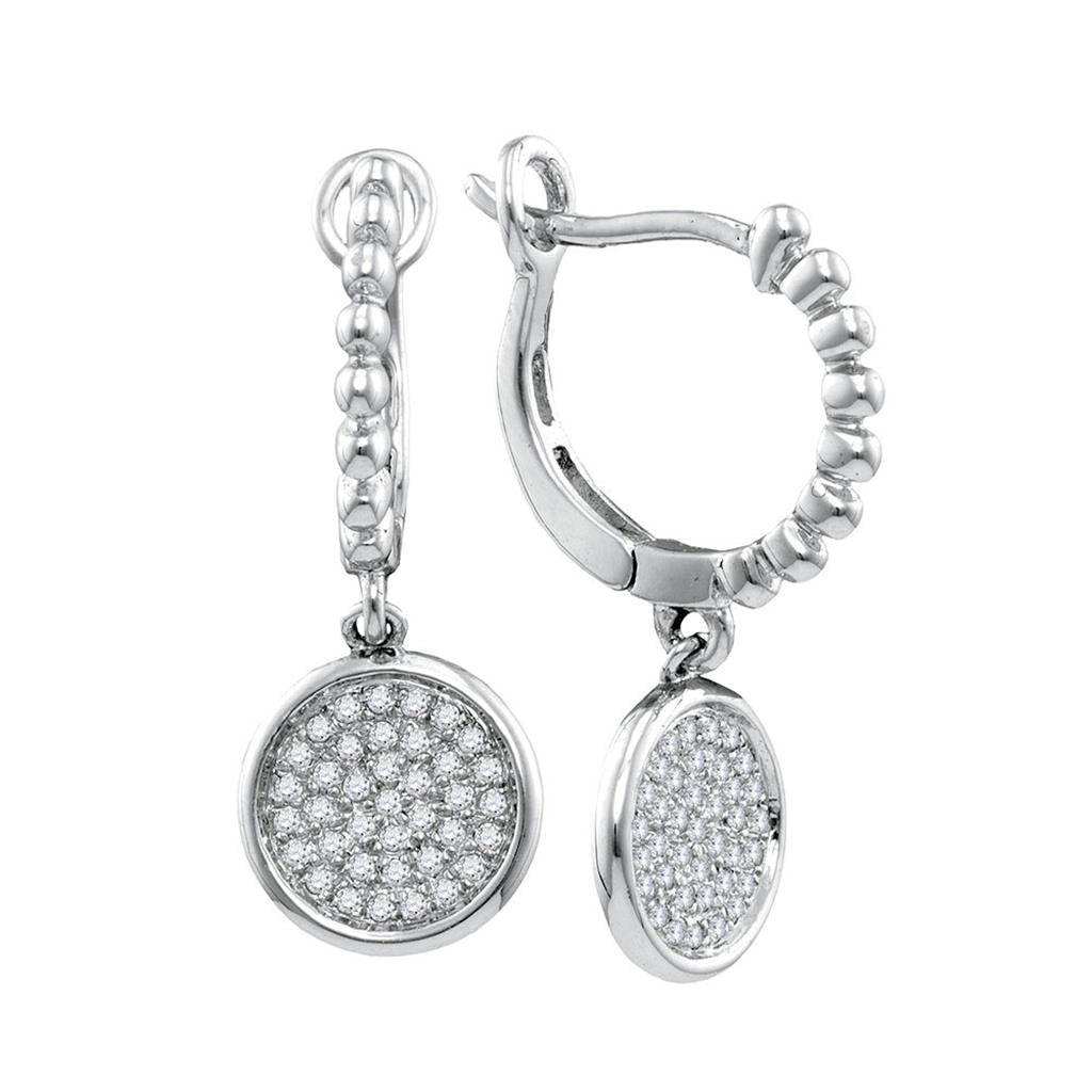 14k White Gold Round Diamond Circle Dangle Earrings 1/8 Cttw