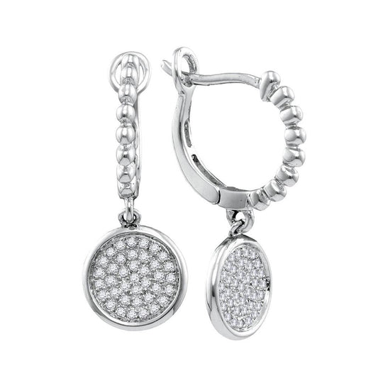 14k White Gold Round Diamond Circle Dangle Earrings 1/8 Cttw