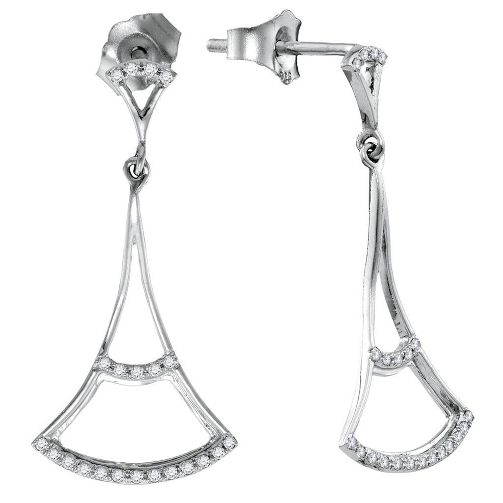 14k White Gold Round Diamond Fashion Dangle Earrings 1/8 Cttw