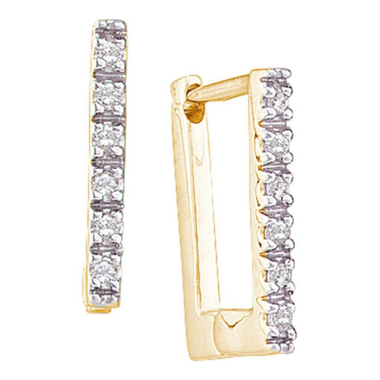 14k Yellow Gold Round Diamond Rectangle Huggie Hoop Earrings 1/20 Cttw