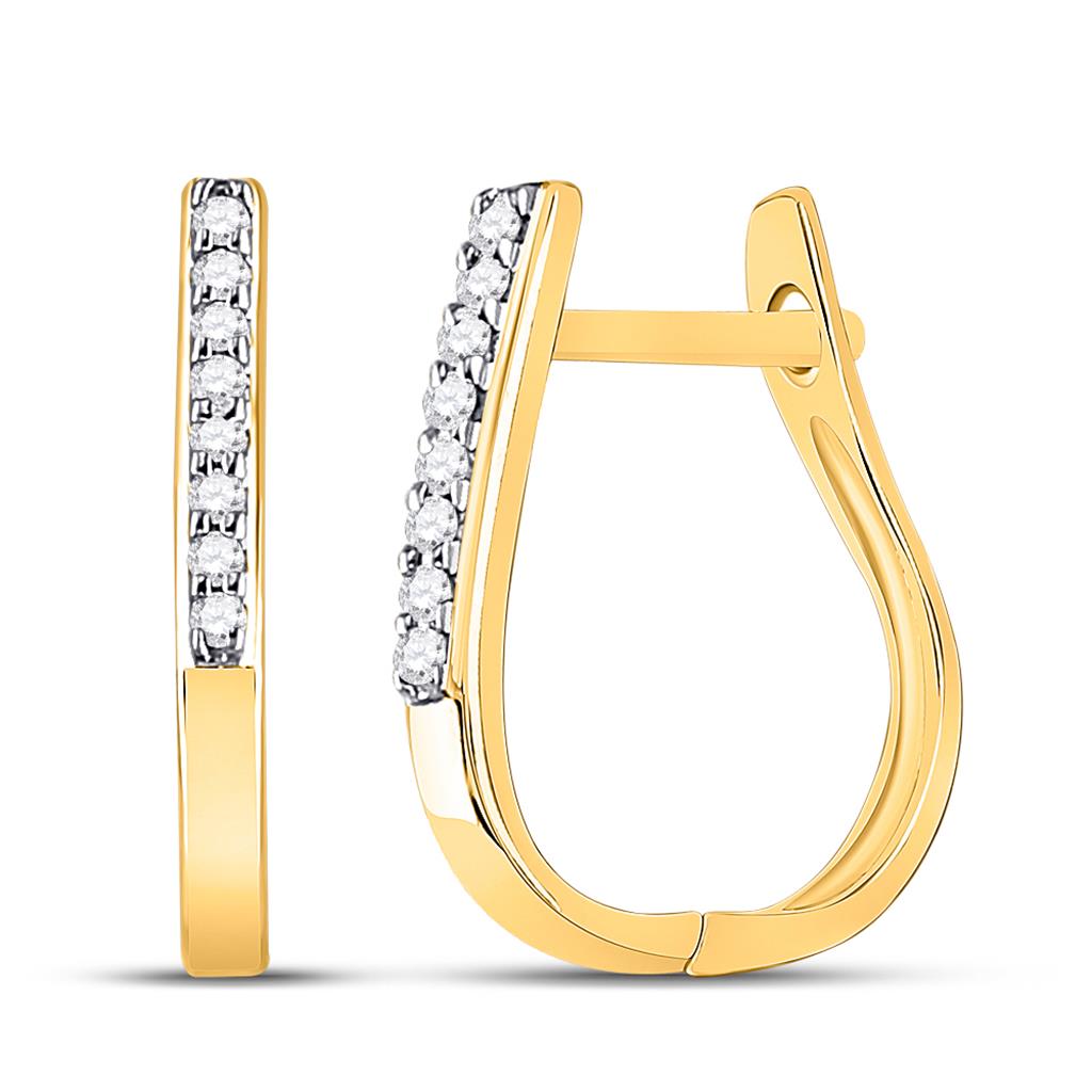 10k Yellow Gold Round Diamond Hoop Earrings 1/20 Cttw