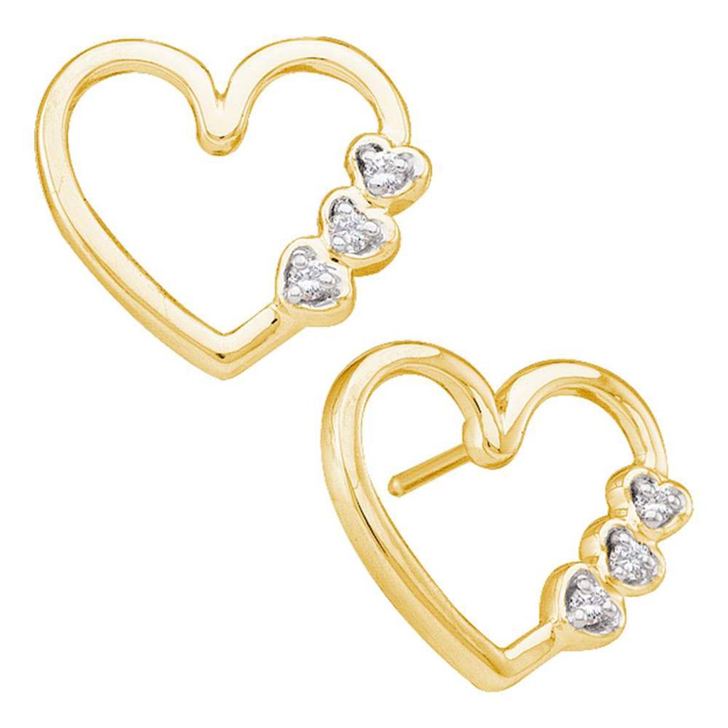 10k Yellow Gold Round Diamond Heart Earrings 1/20 Cttw