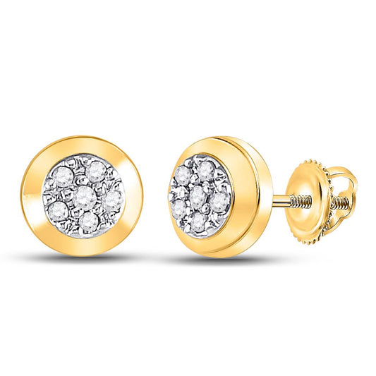 10k Yellow Gold Round Diamond Cluster Earrings 1/12 Cttw