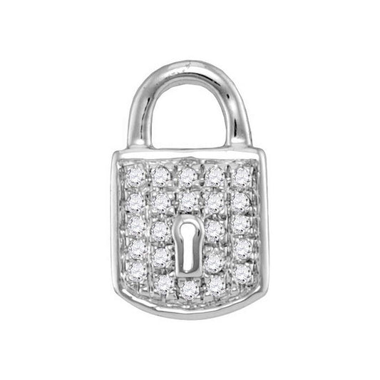14k White Gold Round Diamond Lock Key Fashion Earrings 1/10 Cttw