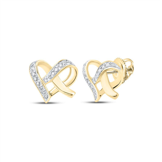 10k Yellow Gold Round Diamond Heart Earrings 1/10 Cttw